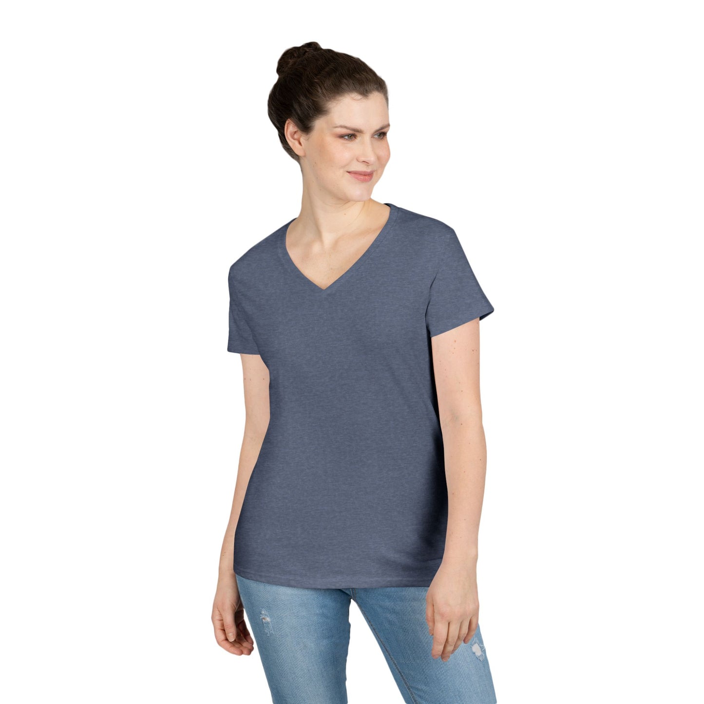 Ladies' V-Neck T-Shirt — Moonlit Lake Forest Graphic Tee