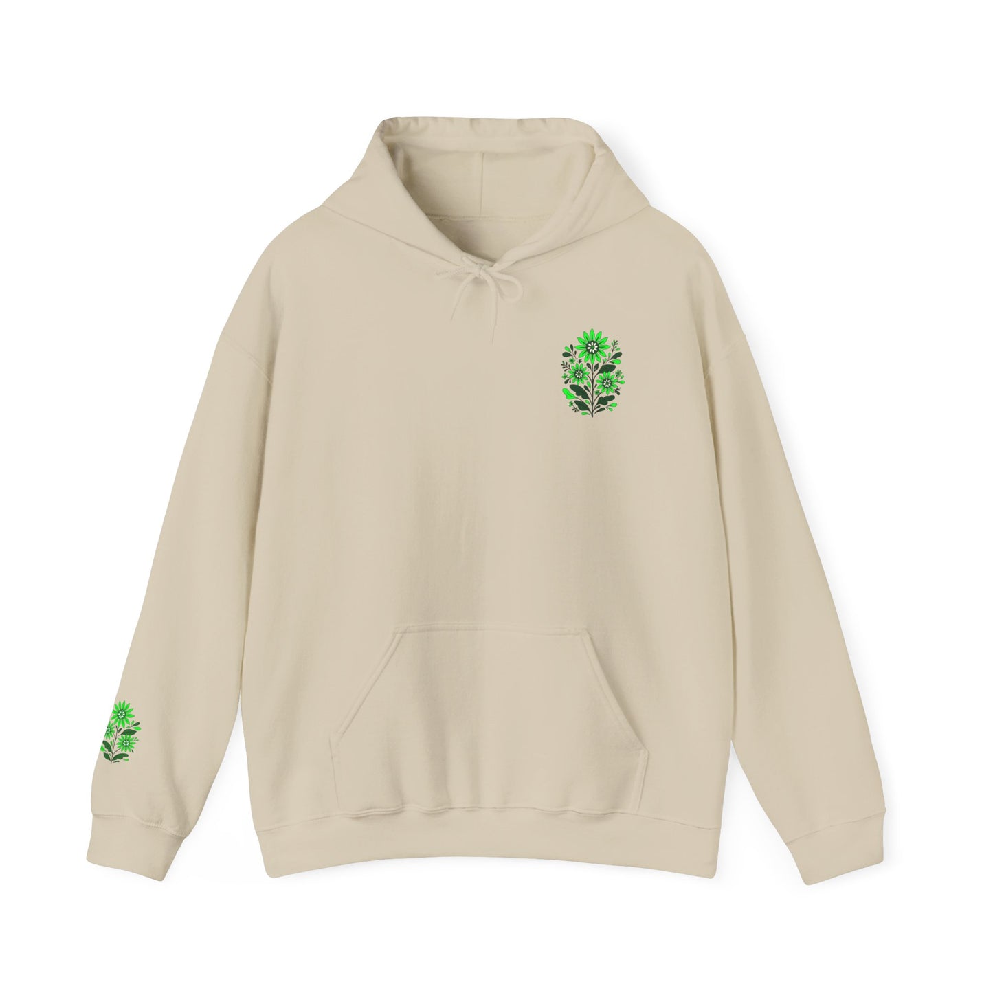 Hoodie — Green Floral Skull Chest & Sleeve Graphic