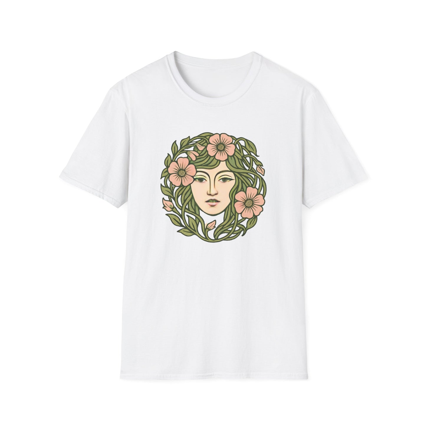Floral Crown Portrait T-Shirt - Botanical Art Tee
