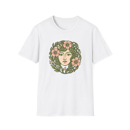 Floral Crown Portrait T-Shirt - Botanical Art Tee