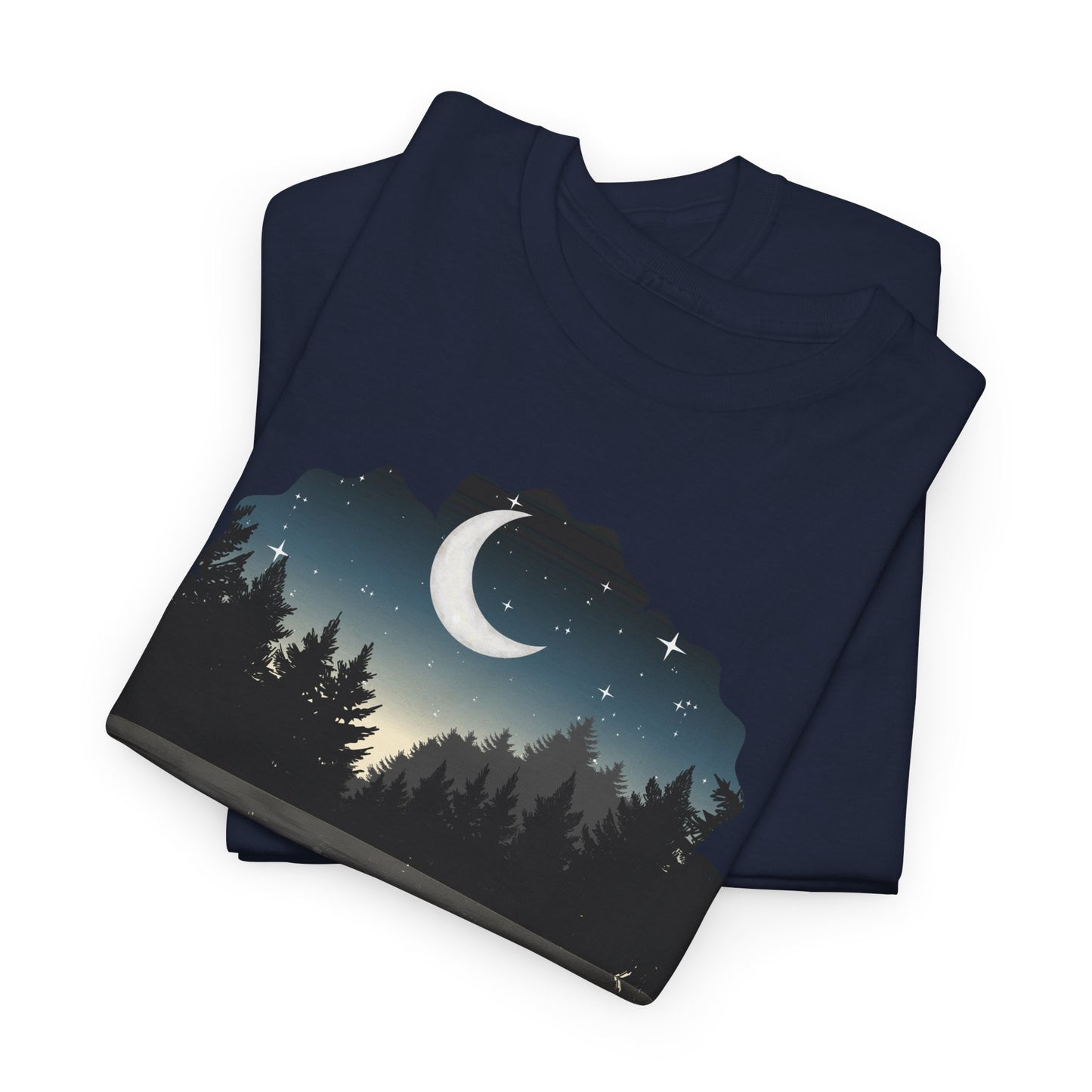 Moonlit Lake T-Shirt — Crescent Moon Forest Reflection Tee
