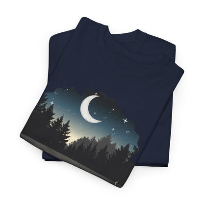 Moonlit Lake T-Shirt — Crescent Moon Forest Reflection Tee