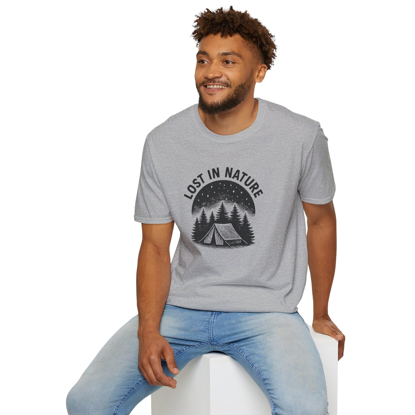 Lost in Nature Camping T-Shirt — Vintage Tent & Pine Trees Outdoor Shirt