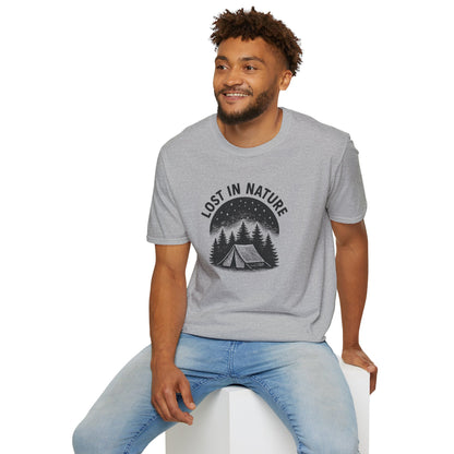 Lost in Nature Camping T-Shirt — Vintage Tent & Pine Trees Outdoor Shirt