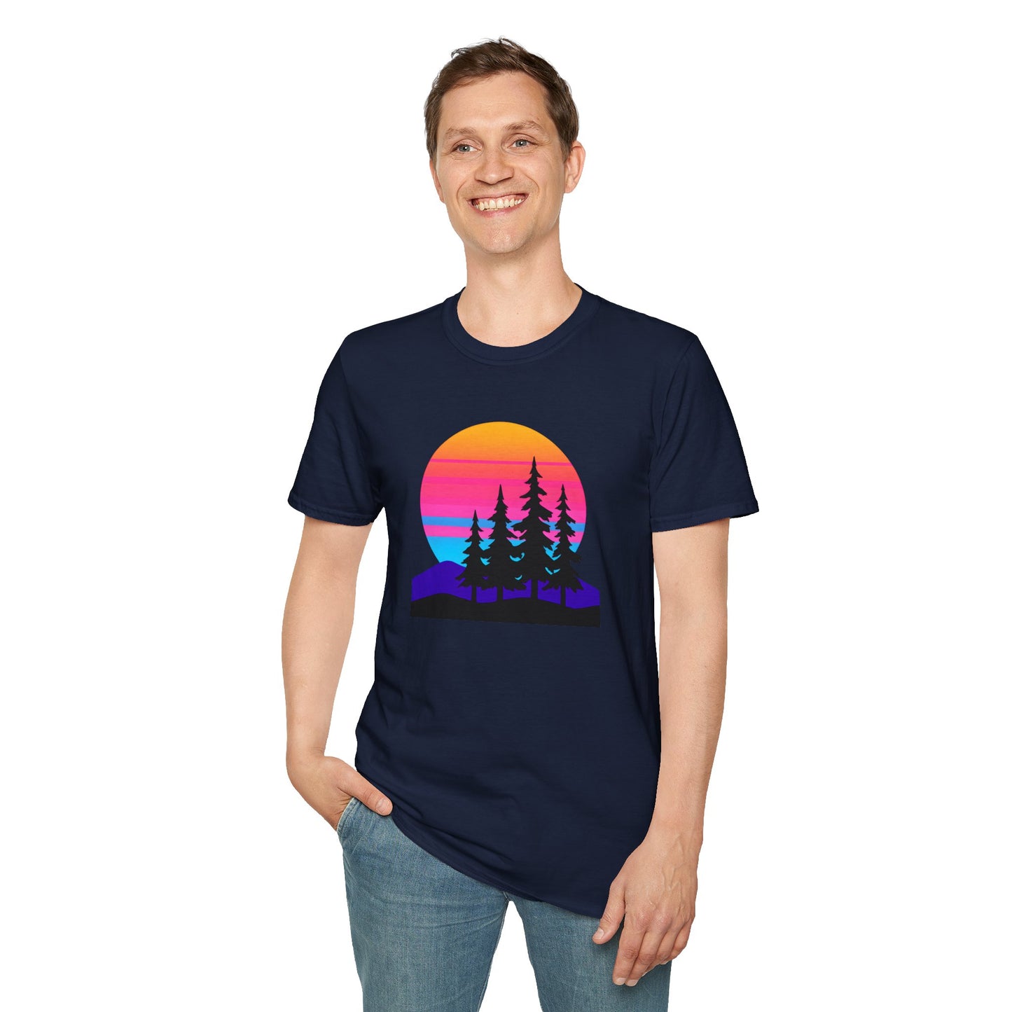 Sunset Pines T-Shirt — Retro Mountain Sunset Graphic Tee