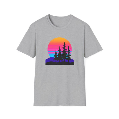 Sunset Pines T-Shirt — Retro Mountain Sunset Graphic Tee