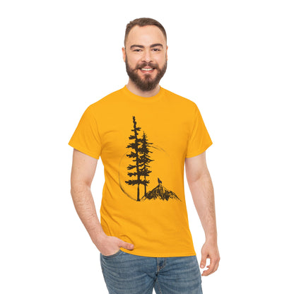 Nature Sketch T-Shirt — Pine Tree & Mountain Minimalist Tee
