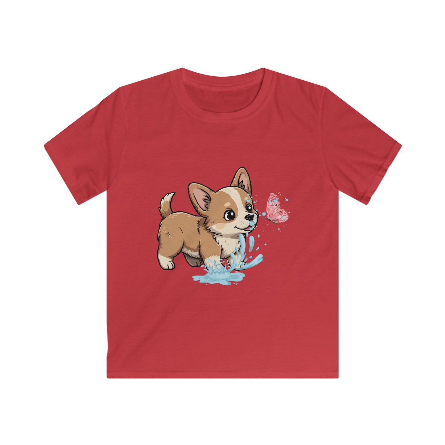 Kids Tee — Playful Corgi Puppy with Butterfly Graphic
