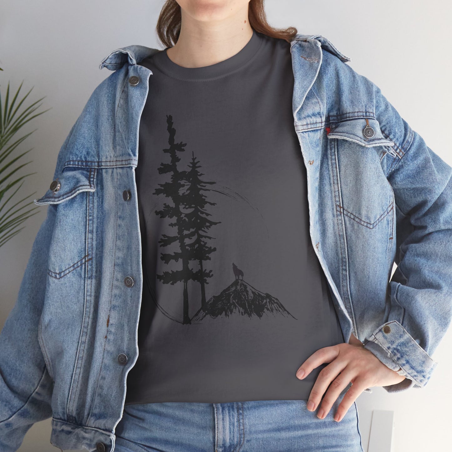 Nature Sketch T-Shirt — Pine Tree & Mountain Minimalist Tee