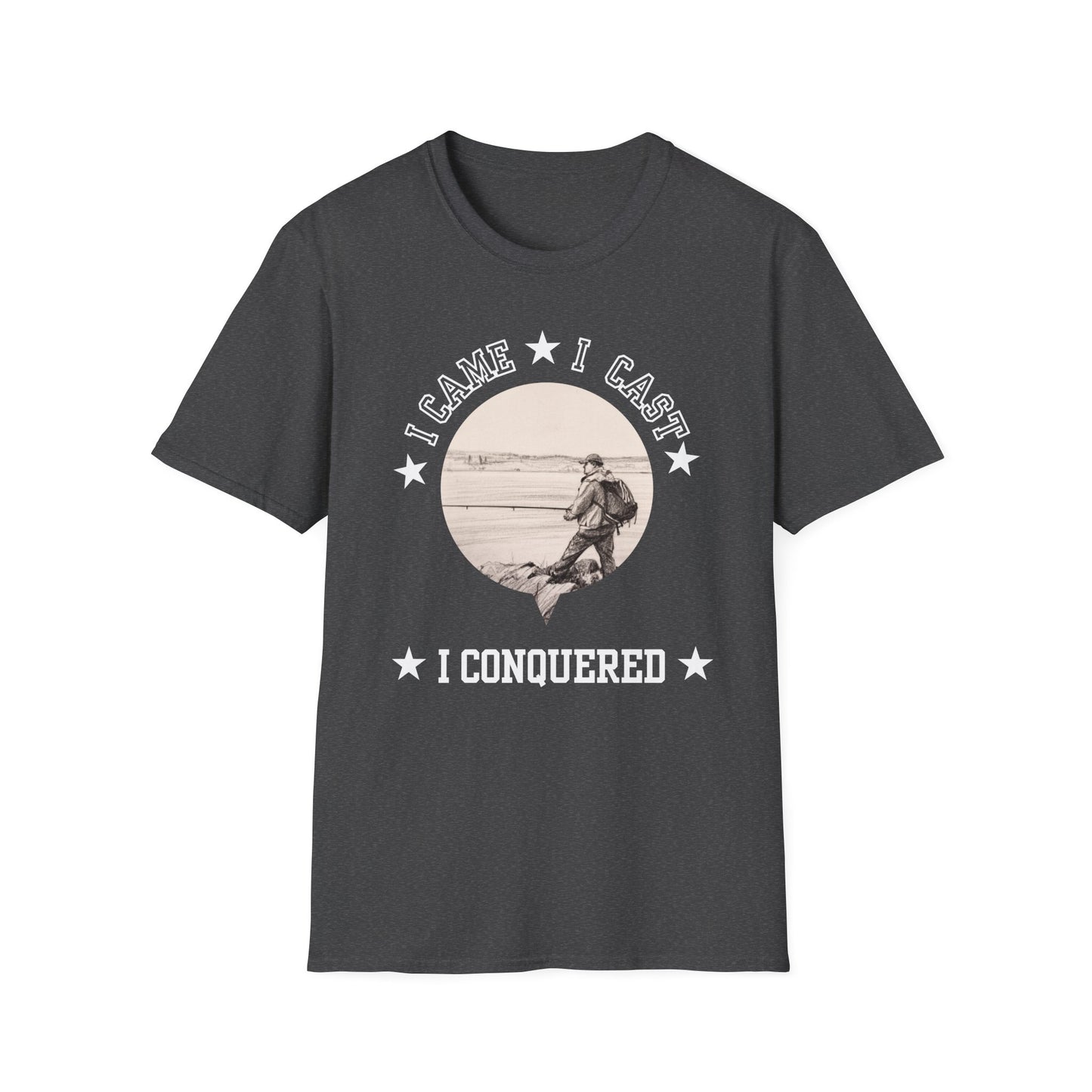 Fishing T-Shirt — "I Came, I Cast, I Conquered" Vintage Angler Tee
