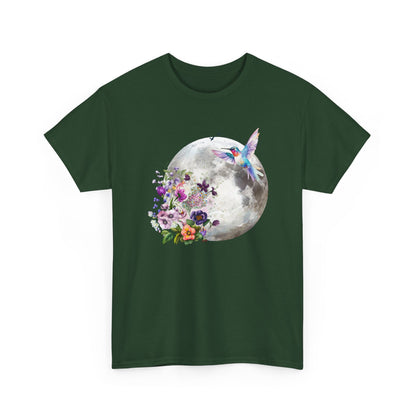 Moon & Hummingbird Floral T-Shirt — Watercolour Moon with Flowers