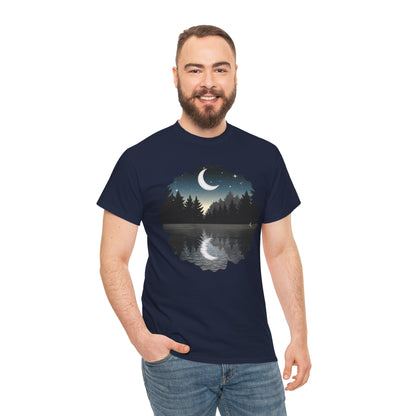 Moonlit Lake T-Shirt — Crescent Moon Forest Reflection Tee