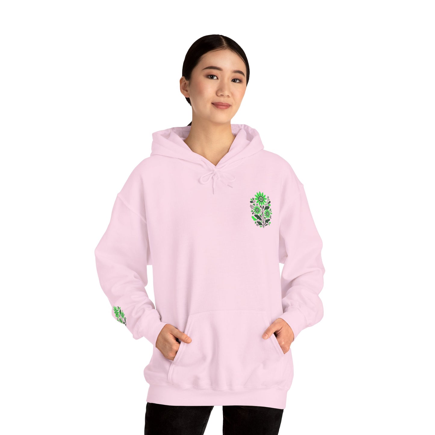 Hoodie — Green Floral Skull Chest & Sleeve Graphic