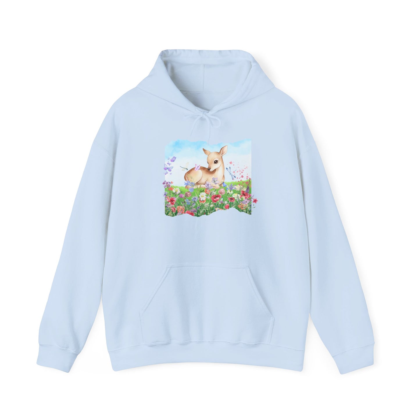 Doe in Wildflower Meadow Hoodie — Cute Fawn Animal Graphic Sweatshirt