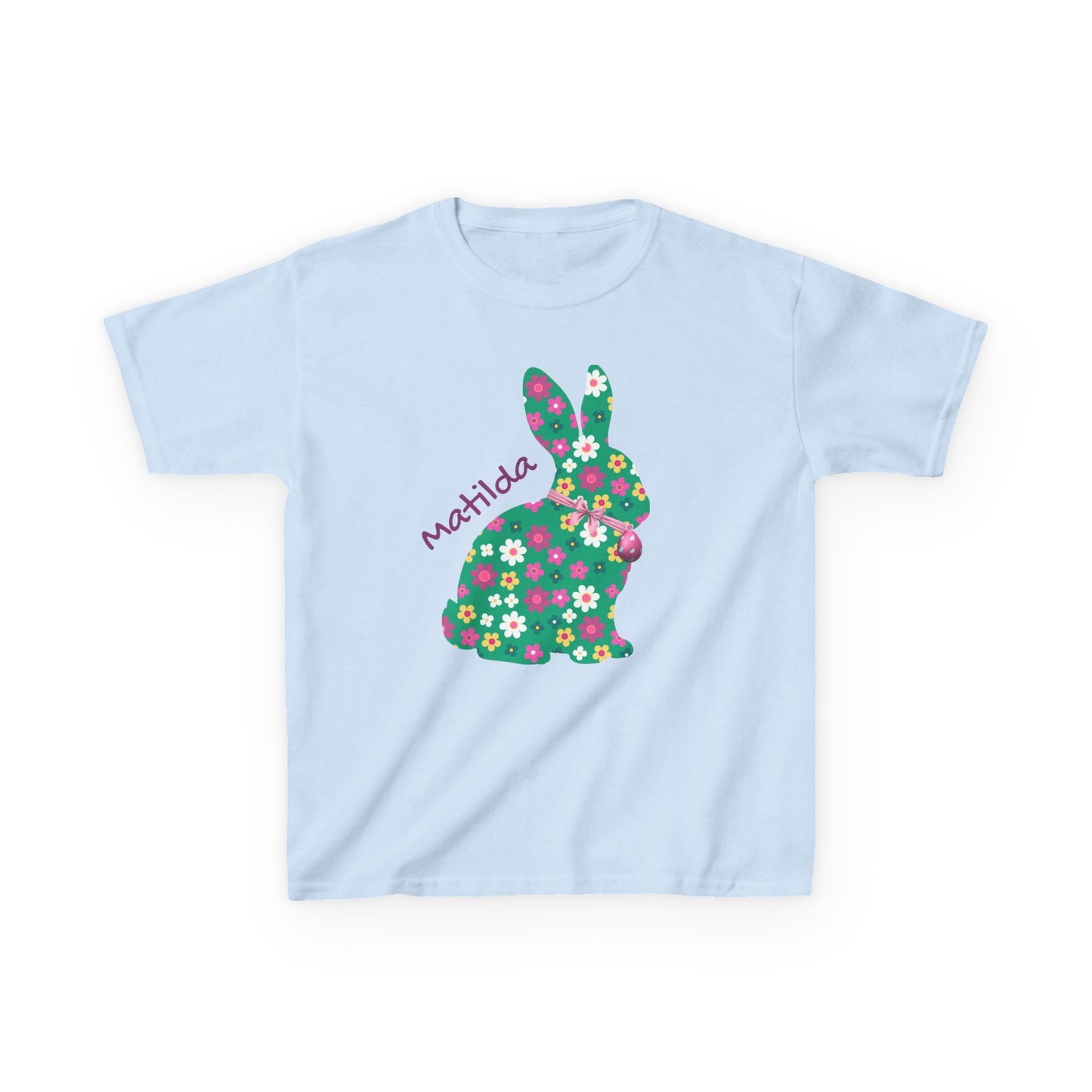 Kids Floral Bunny T‑Shirt — Personalized ‘Matilda’ Easter Shirt