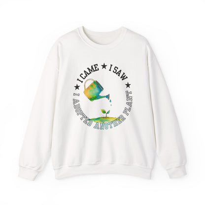 Gardener Sweatshirt — "I Came, I Saw, I Adopted Another Plant" Watercolour Watering Can Crewneck
