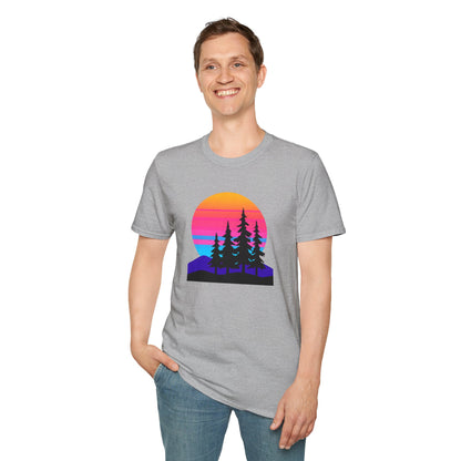 Sunset Pines T-Shirt — Retro Mountain Sunset Graphic Tee