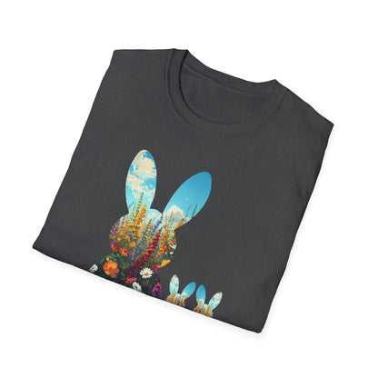 Easter Bunny Silhouette T‑Shirt — Floral Nightscape Bunny Design