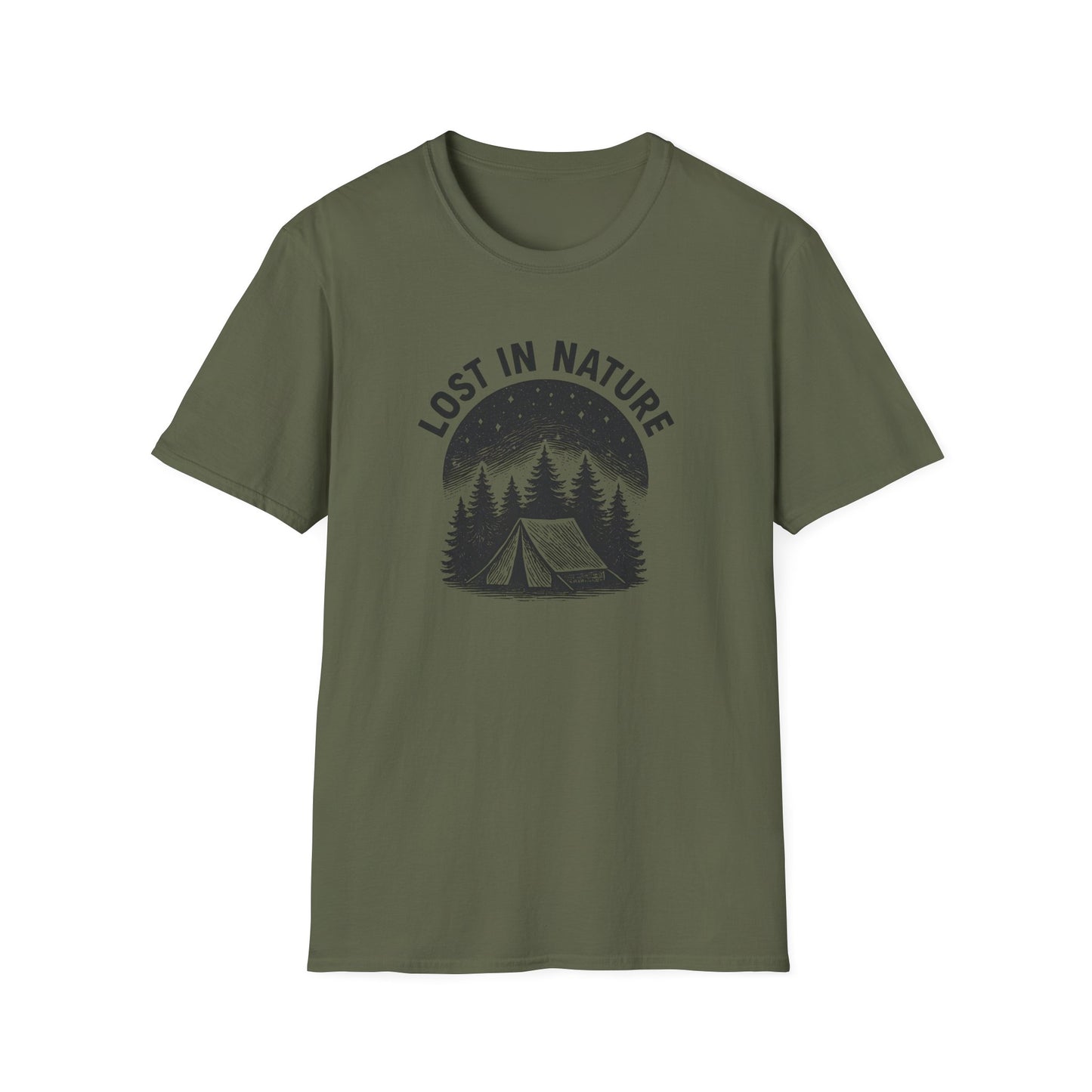 Lost in Nature Camping T-Shirt — Vintage Tent & Pine Trees Outdoor Shirt