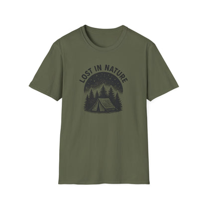 Lost in Nature Camping T-Shirt — Vintage Tent & Pine Trees Outdoor Shirt