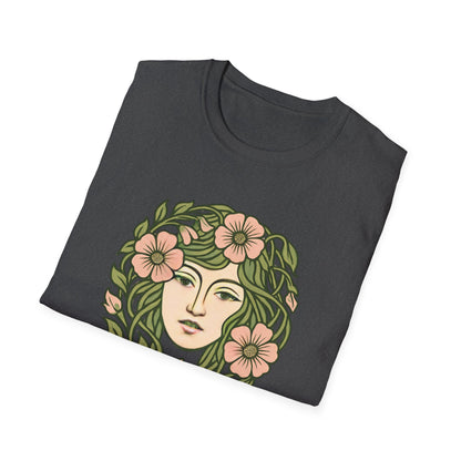 Floral Crown Portrait T-Shirt - Botanical Art Tee