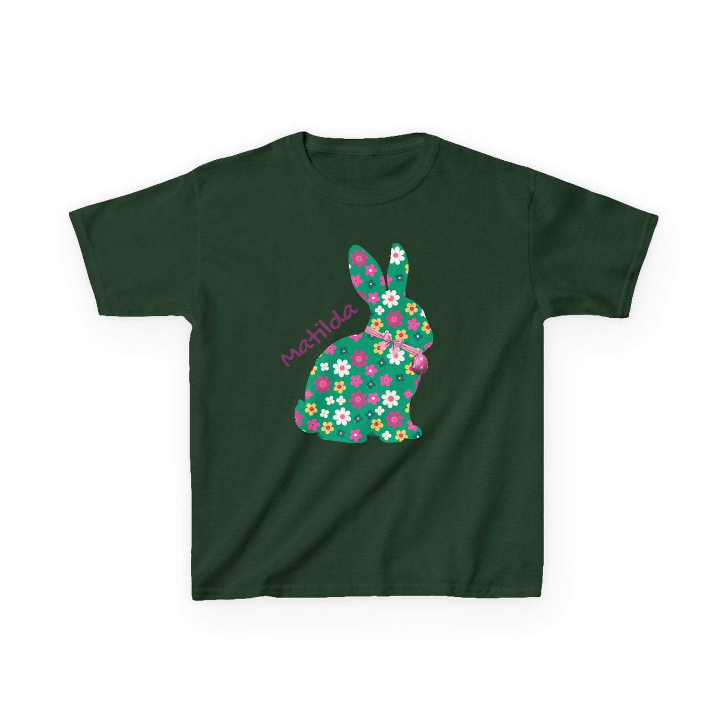 Kids Floral Bunny T‑Shirt — Personalized ‘Matilda’ Easter Shirt