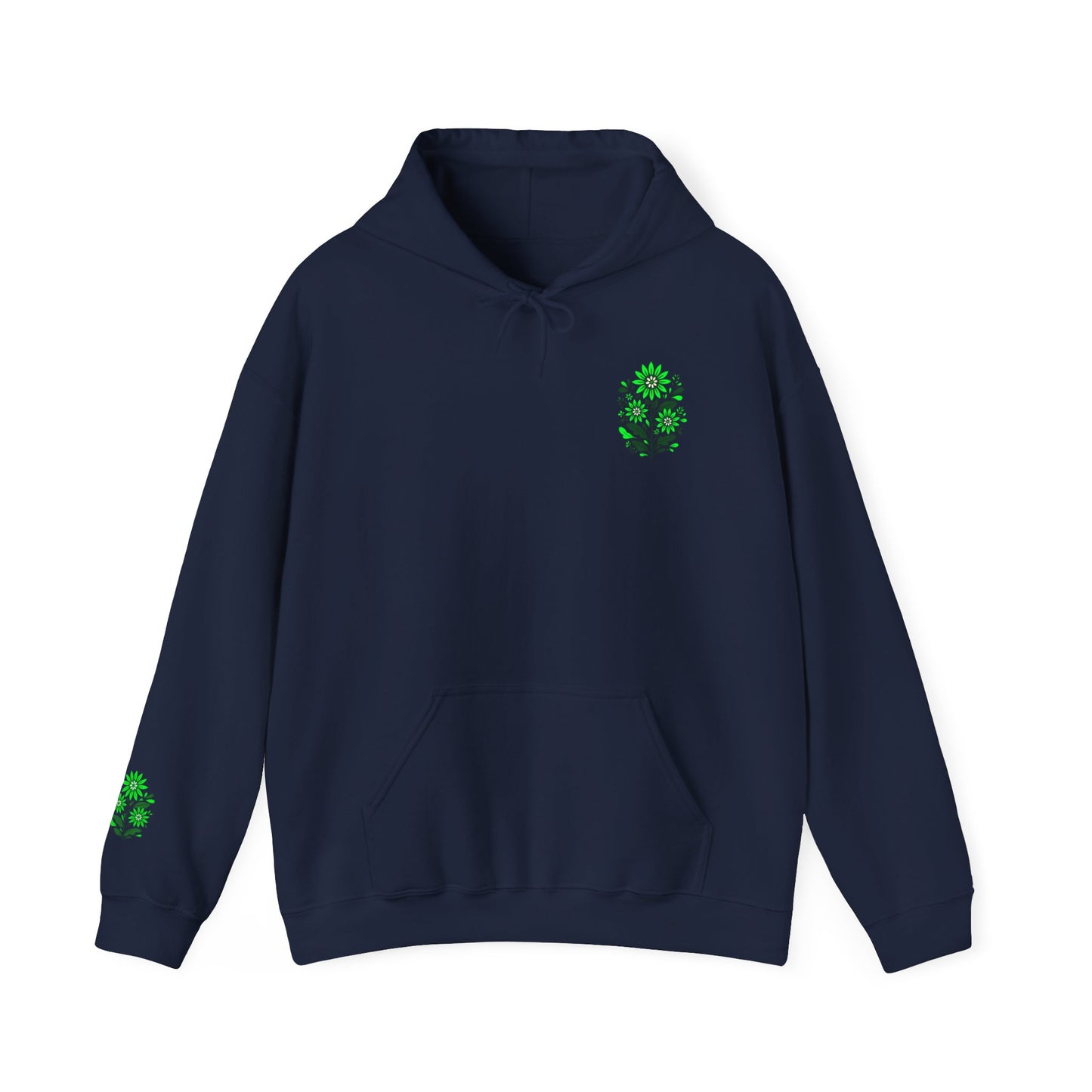 Hoodie — Green Floral Skull Chest & Sleeve Graphic