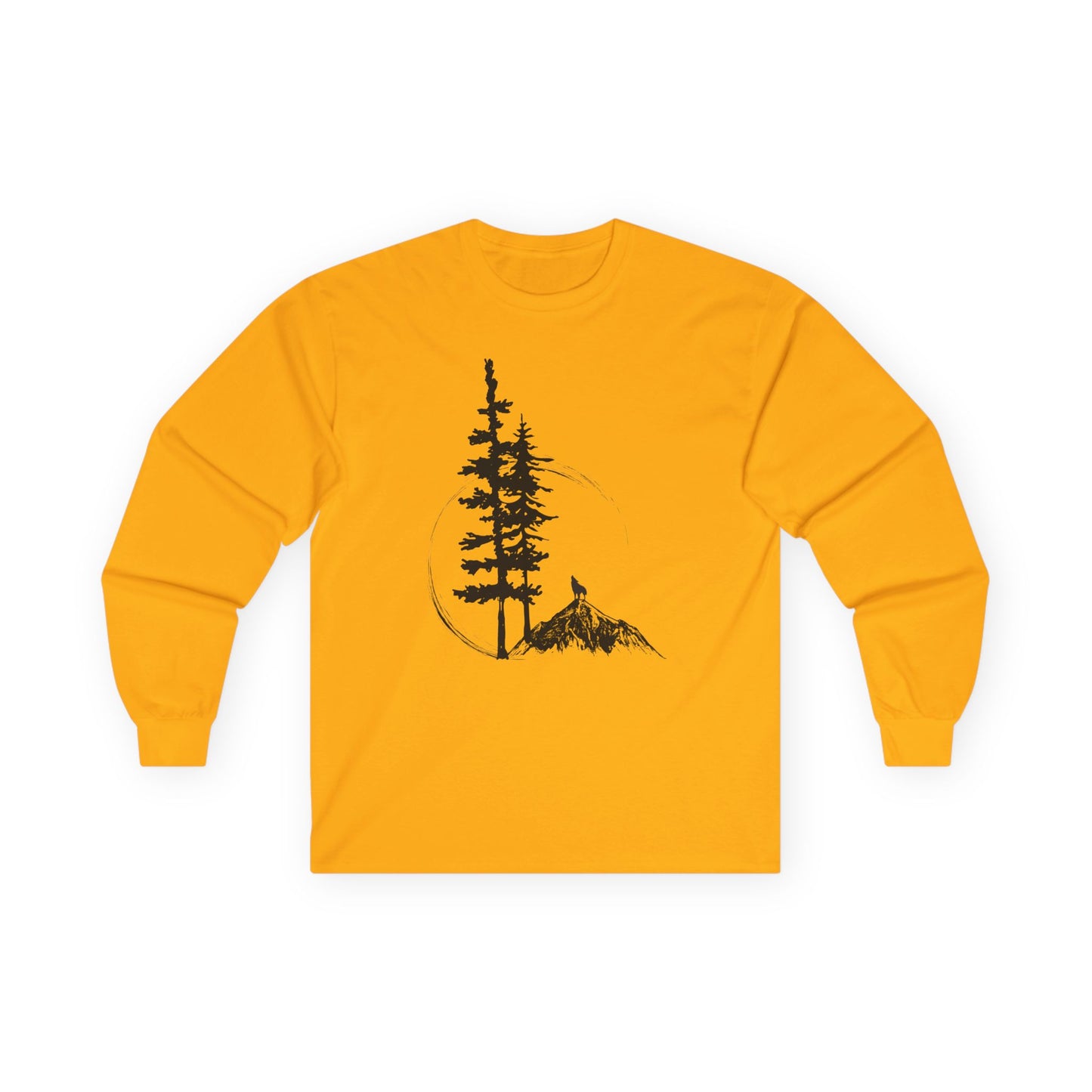 Nature Sketch Long Sleeve Tee — Pine Tree & Mountain Minimalist