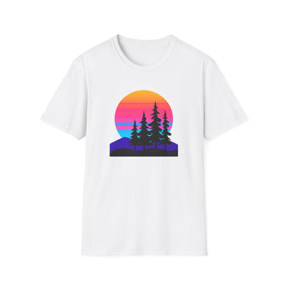 Sunset Pines T-Shirt — Retro Mountain Sunset Graphic Tee
