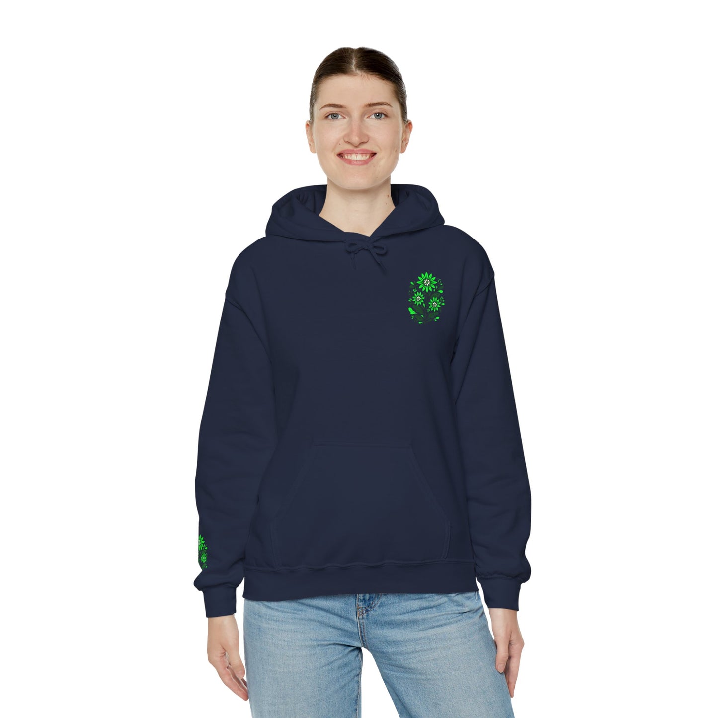Hoodie — Green Floral Skull Chest & Sleeve Graphic