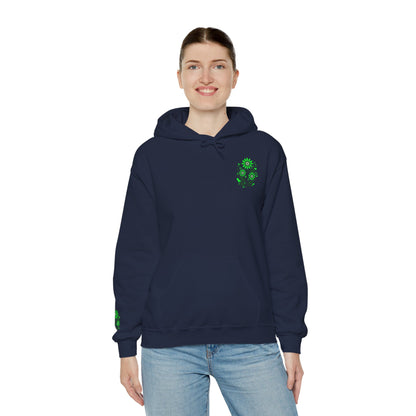 Hoodie — Green Floral Skull Chest & Sleeve Graphic