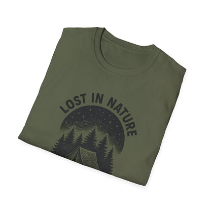 Lost in Nature Camping T-Shirt — Vintage Tent & Pine Trees Outdoor Shirt