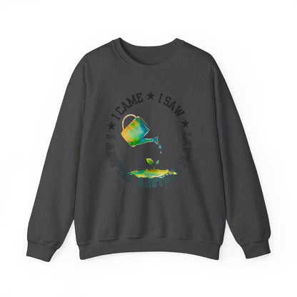 Gardener Sweatshirt — "I Came, I Saw, I Adopted Another Plant" Watercolour Watering Can Crewneck