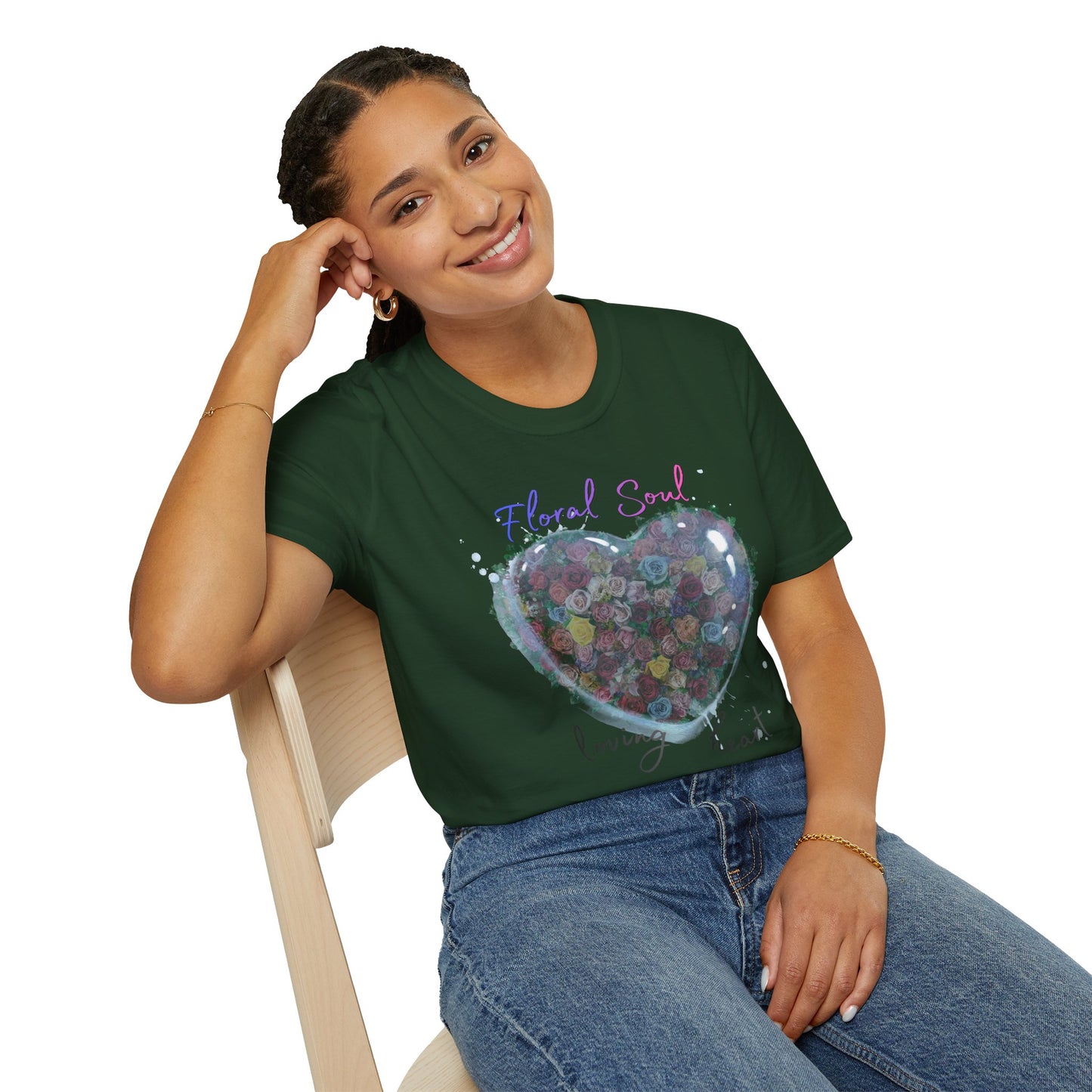 Floral Soul Loving Heart T-Shirt — Watercolor Heart Floral Tee for Women & Moms