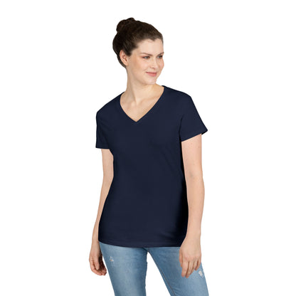 Ladies' V-Neck T-Shirt — Moonlit Lake Forest Graphic Tee