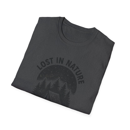 Lost in Nature Camping T-Shirt — Vintage Tent & Pine Trees Outdoor Shirt
