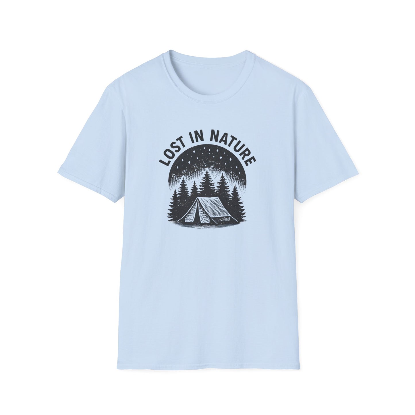 Lost in Nature Camping T-Shirt — Vintage Tent & Pine Trees Outdoor Shirt