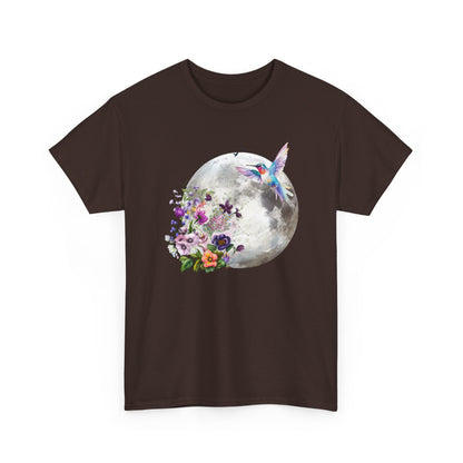Moon & Hummingbird Floral T-Shirt — Watercolour Moon with Flowers