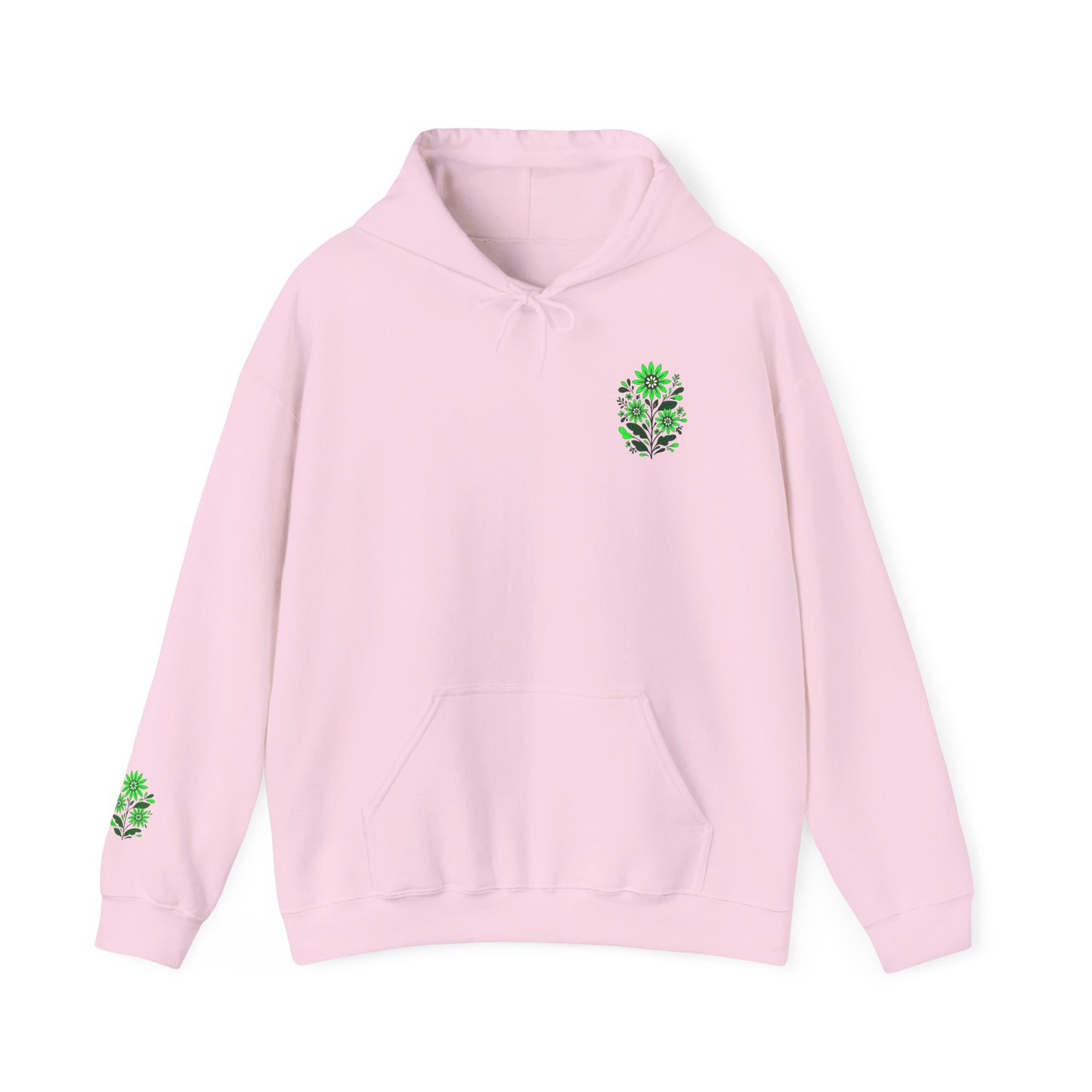 Hoodie — Green Floral Skull Chest & Sleeve Graphic