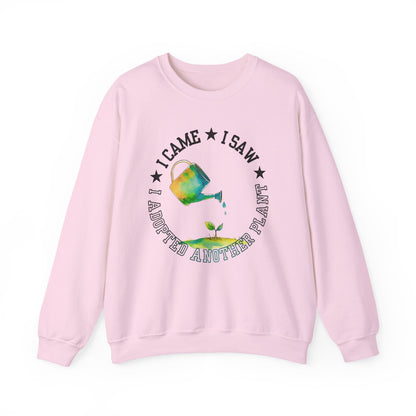 Gardener Sweatshirt — "I Came, I Saw, I Adopted Another Plant" Watercolour Watering Can Crewneck