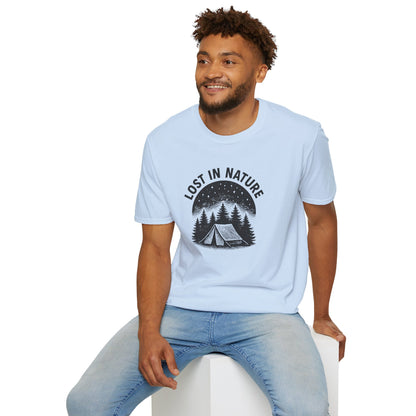 Lost in Nature Camping T-Shirt — Vintage Tent & Pine Trees Outdoor Shirt