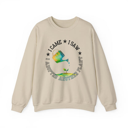 Gardener Sweatshirt — "I Came, I Saw, I Adopted Another Plant" Watercolour Watering Can Crewneck