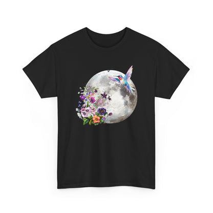 Moon & Hummingbird Floral T-Shirt — Watercolour Moon with Flowers