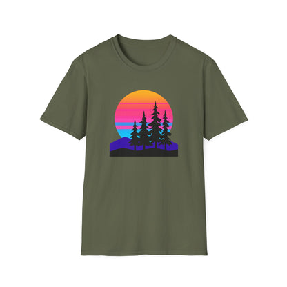 Sunset Pines T-Shirt — Retro Mountain Sunset Graphic Tee