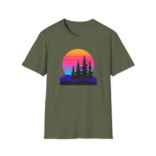 Sunset Pines T-Shirt — Retro Mountain Sunset Graphic Tee