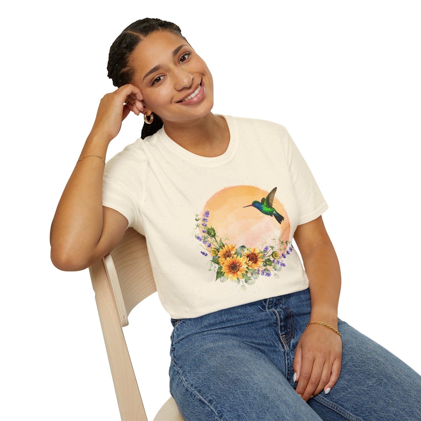 Hummingbird & Sunflower T-Shirt — Floral Nature Graphic Tee