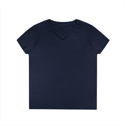 Ladies' V-Neck T-Shirt — Moonlit Lake Forest Graphic Tee
