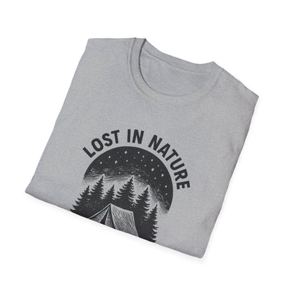 Lost in Nature Camping T-Shirt — Vintage Tent & Pine Trees Outdoor Shirt