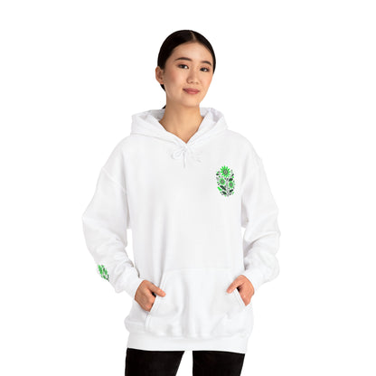 Hoodie — Green Floral Skull Chest & Sleeve Graphic