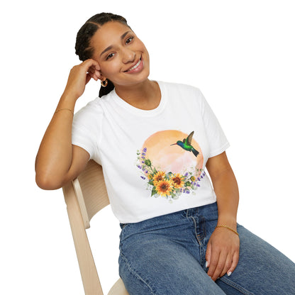 Hummingbird & Sunflower T-Shirt — Floral Nature Graphic Tee